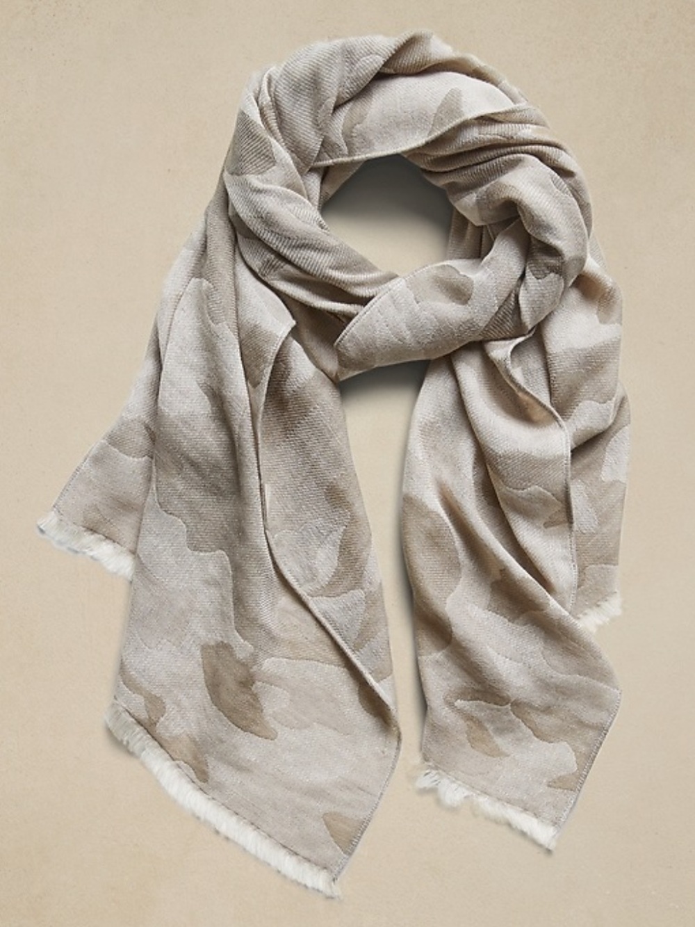 Banana Republic Wool-Cotton Blend Beige Camo Lightweight Scarf